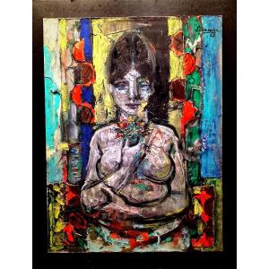 Portrait de femme au bouquet de fleurs Georges SIMONKA (1916-2001)