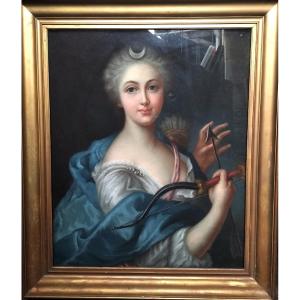 Grand Pastel Dianne Chasseresse XVIII ème siècle