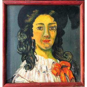 Portrait expressionniste femme à la lavallière orange