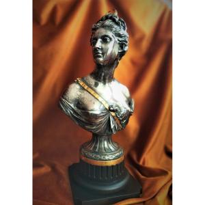 Buste de Diane Bronze Argenté d'Après Jean Antoine Houdon