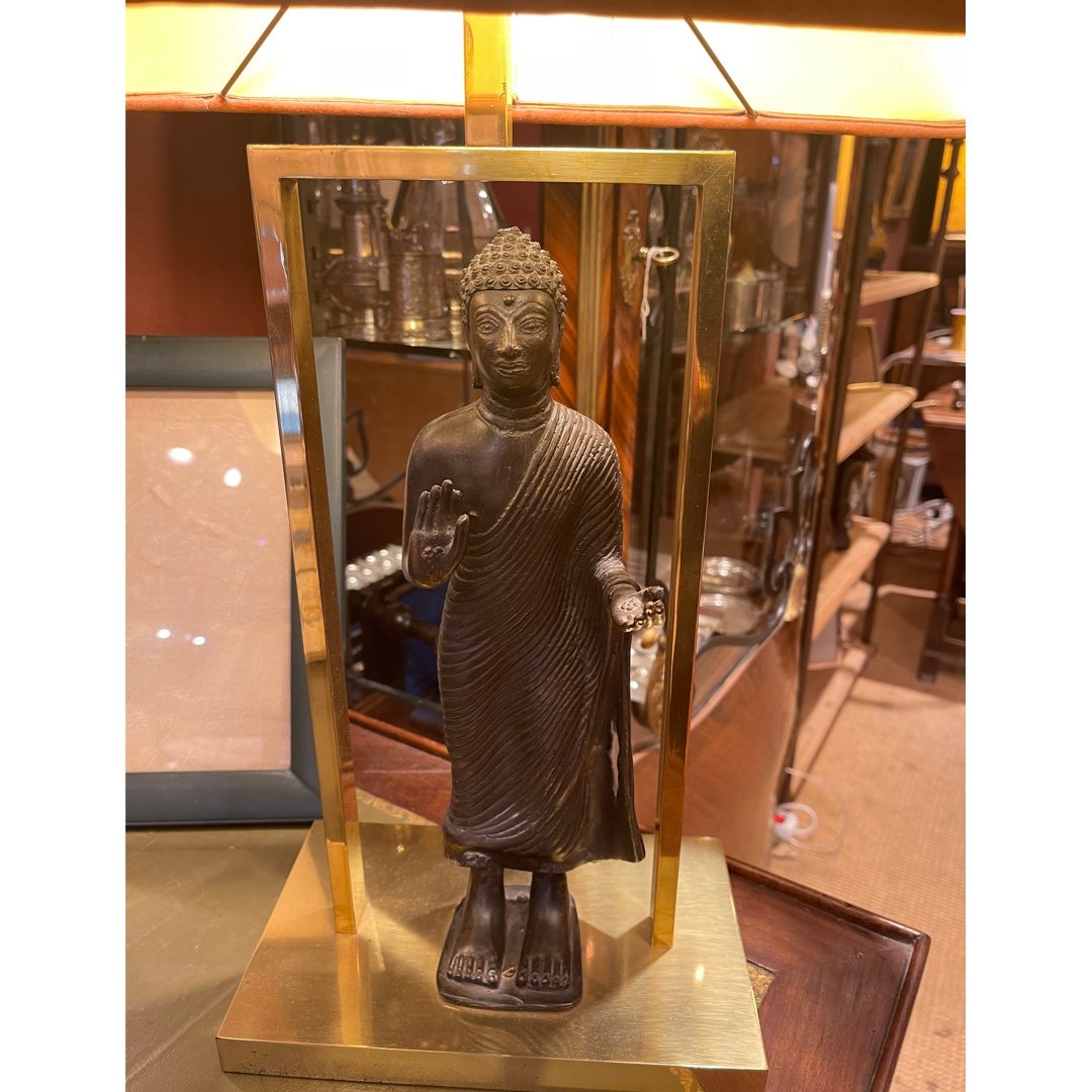 Lampe De Table Buddha En métal doré Années 70-photo-2