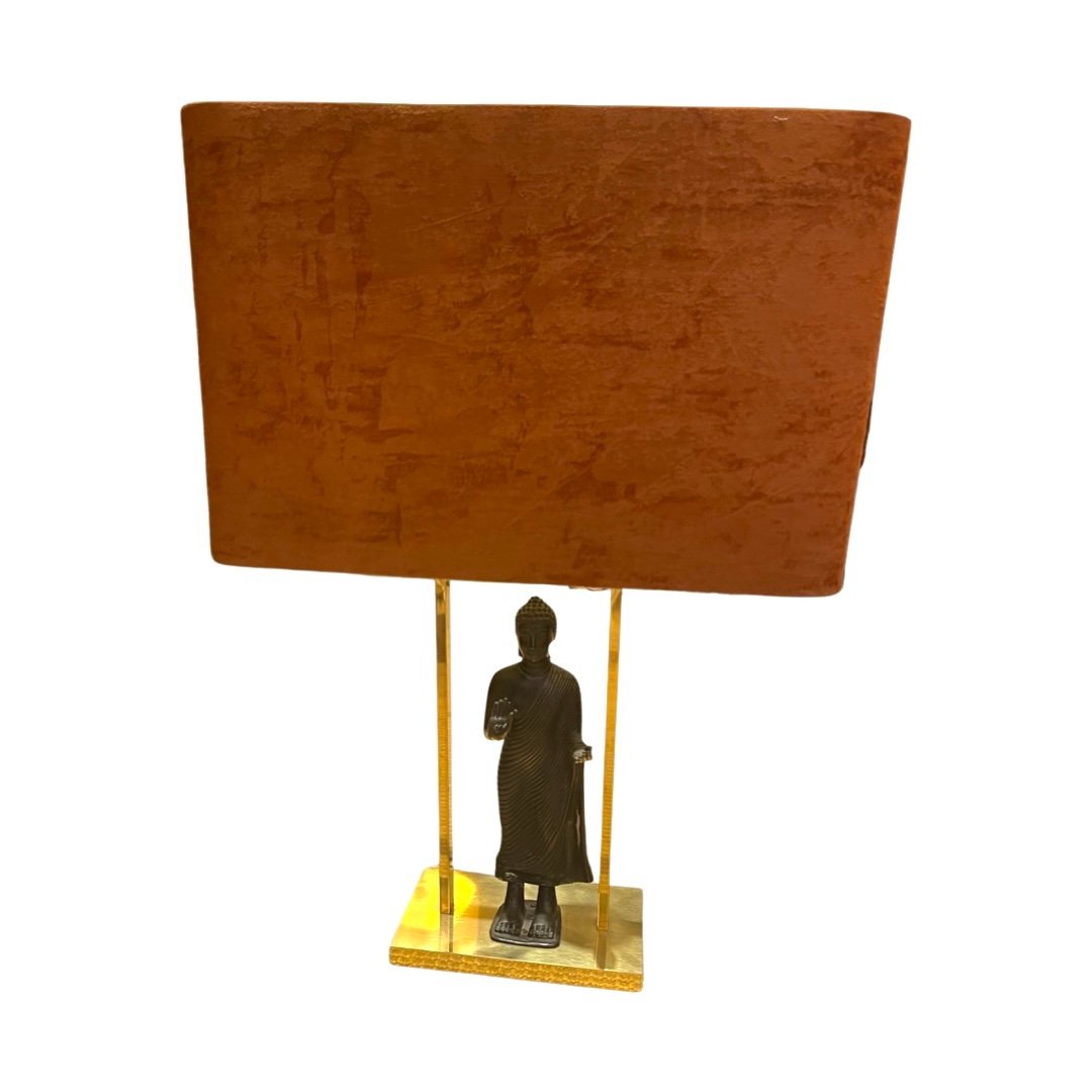 Lampe De Table Buddha En métal doré Années 70