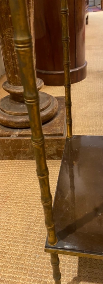 Lacquered Wood Table With Gilded Bronze Structure Decorated With Bamboo-photo-2