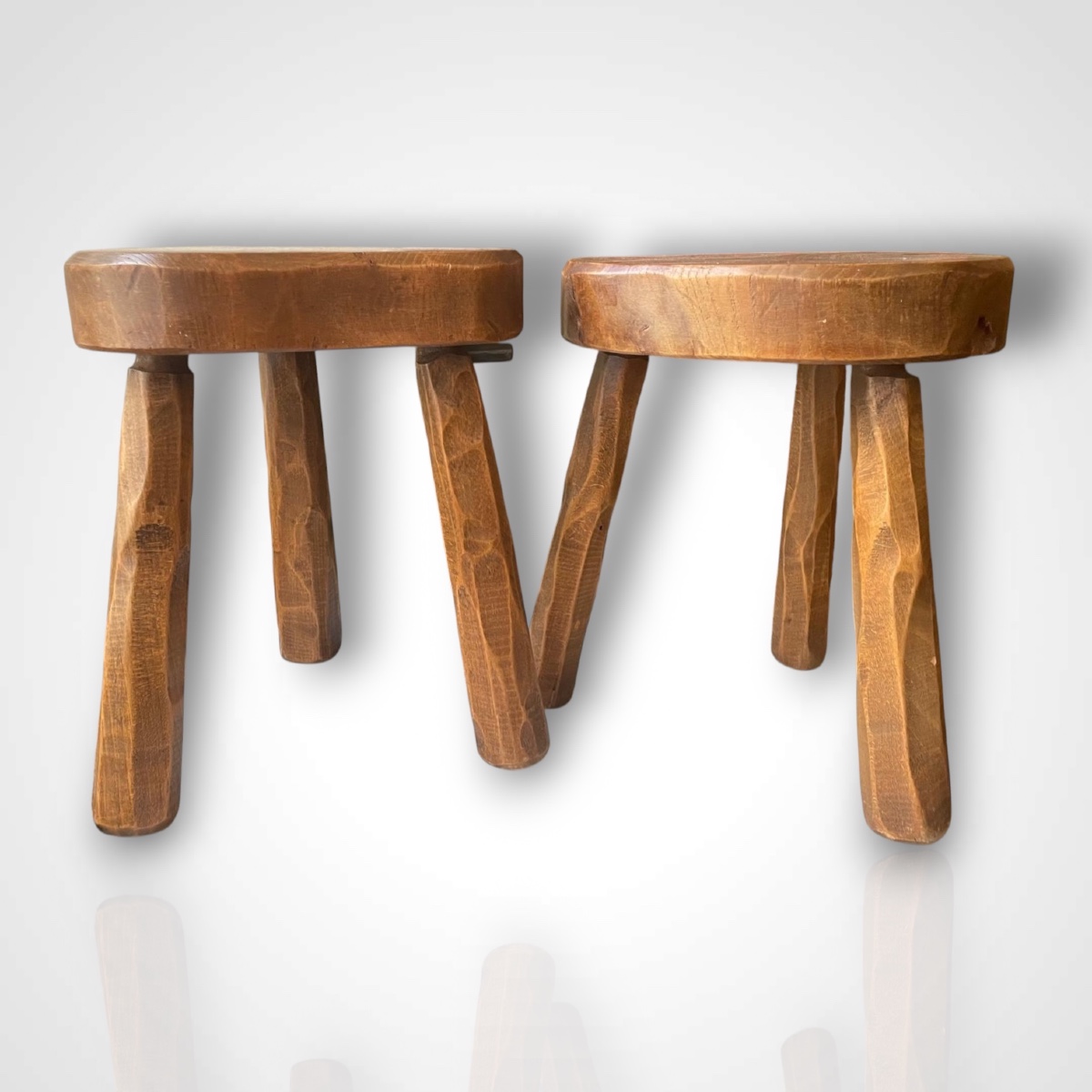 Suite Of Four Brutalist Stools, In Elm