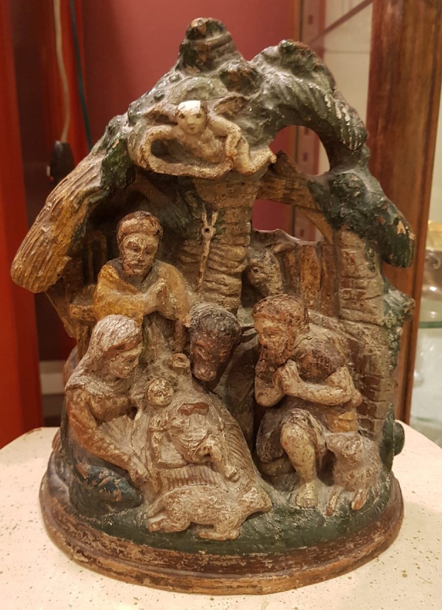 Crèche En Bois Polychrome, XVIIIe S.