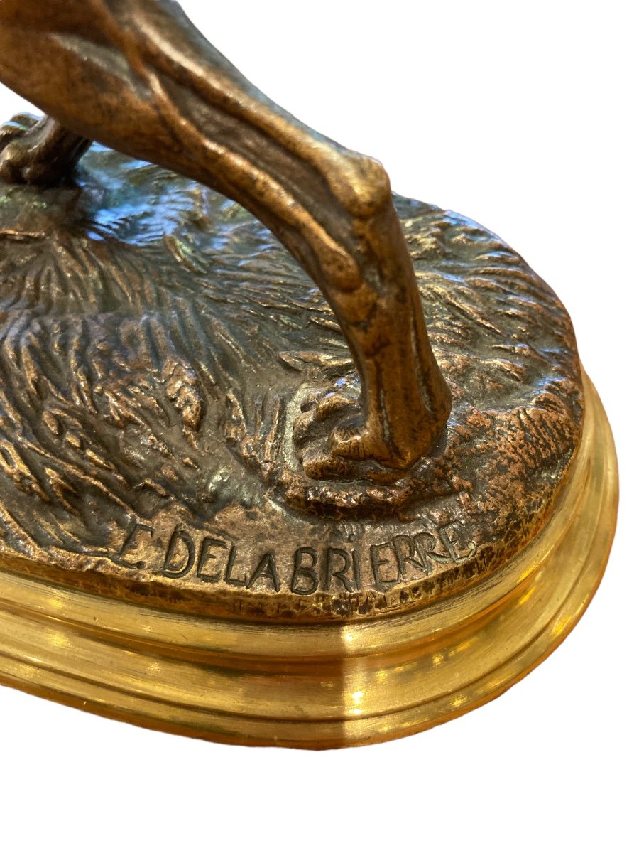 Bronze Dog Sculpture Signed Delabrierre-photo-2