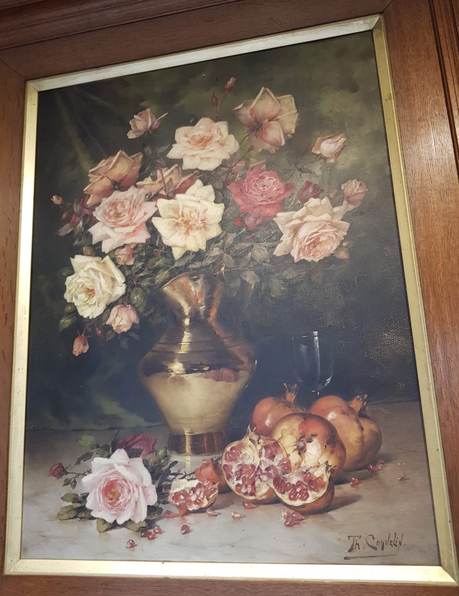Théodore Charles Coquelin, Two Oils On Canvas, Nineteenth Still Lifes.-photo-3