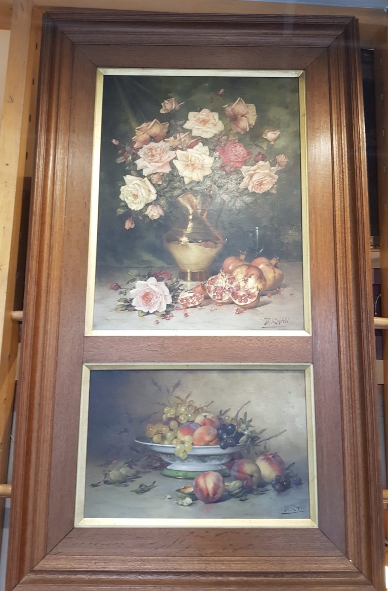 Théodore Charles Coquelin, Two Oils On Canvas, Nineteenth Still Lifes.