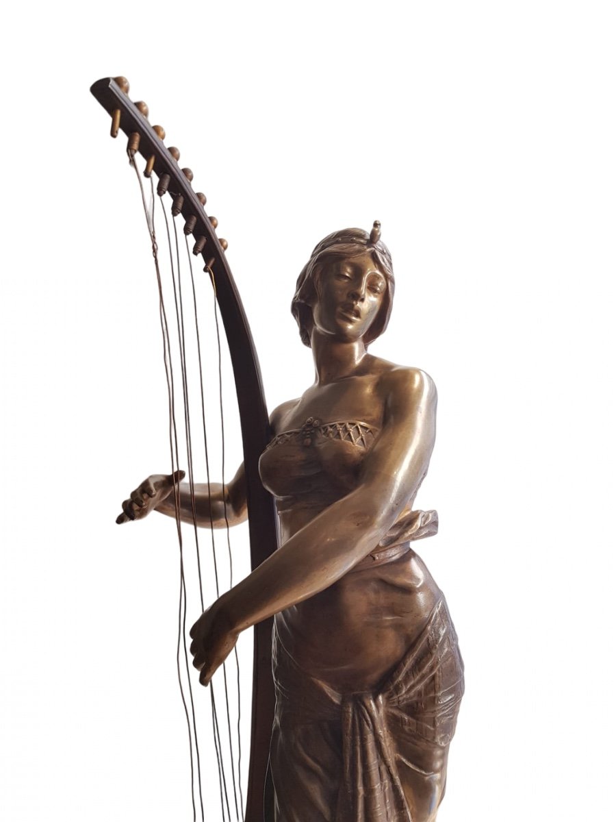 Georges Charles Coudray (1862-1944), Joueuse De Harpe égyptienne En Bronze, XIXe-photo-4