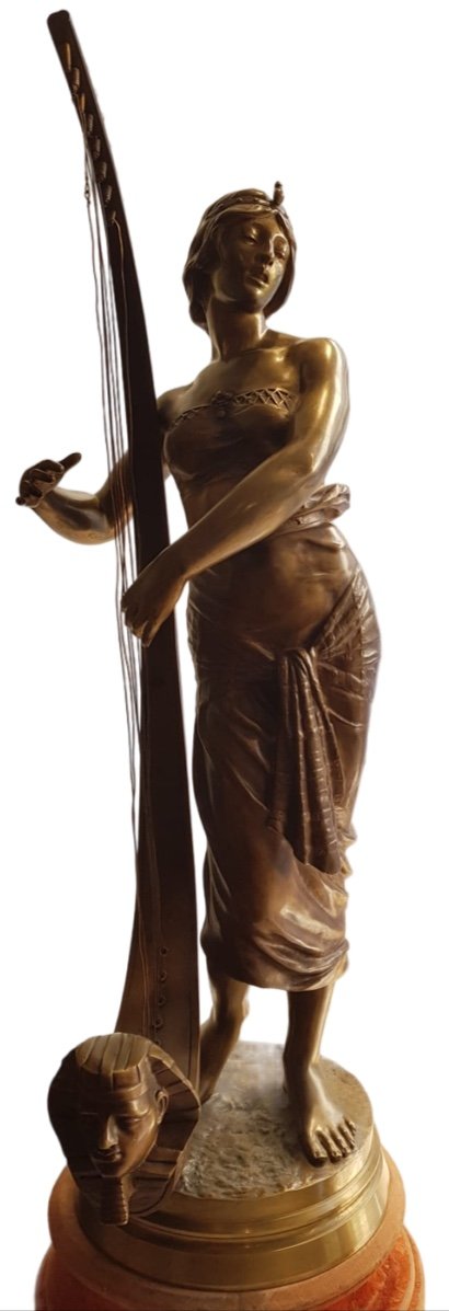 Georges Charles Coudray (1862-1944), Joueuse De Harpe égyptienne En Bronze, XIXe-photo-1