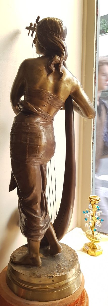 Georges Charles Coudray (1862-1944), Joueuse De Harpe égyptienne En Bronze, XIXe-photo-3