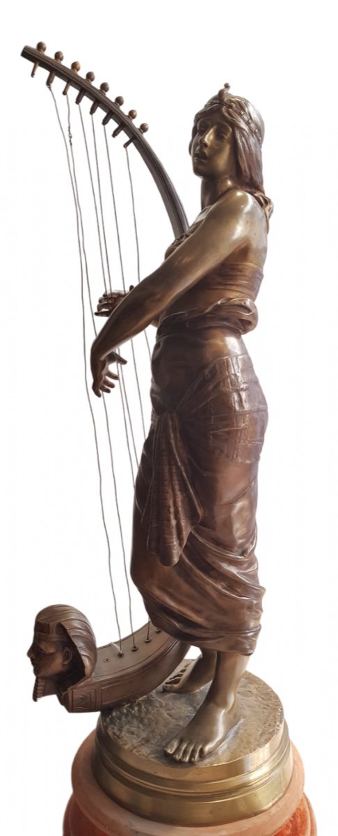 Georges Charles Coudray (1862-1944), Joueuse De Harpe égyptienne En Bronze, XIXe-photo-4