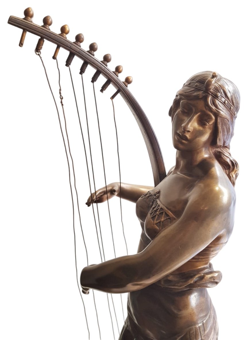 Georges Charles Coudray (1862-1944), Joueuse De Harpe égyptienne En Bronze, XIXe-photo-5