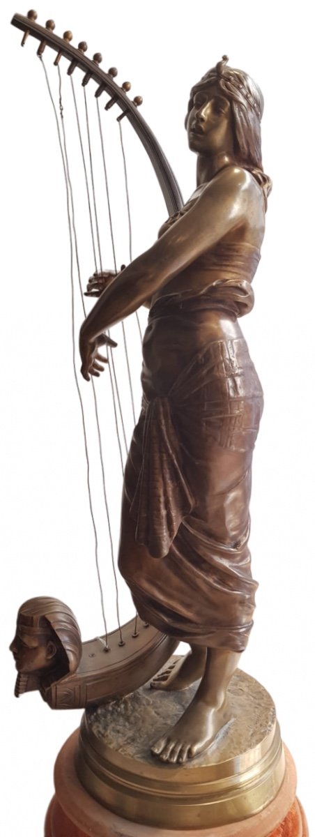 Georges Charles Coudray (1862-1944), Joueuse De Harpe égyptienne En Bronze, XIXe