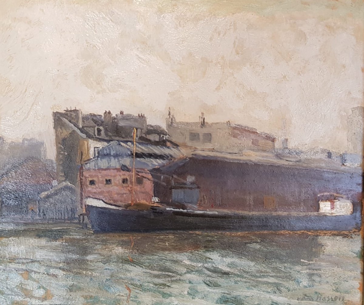 Willem Van Hasselt (1882-1963), Huile Sur Panneau, Le Bassin De La Villette, XIXe Siècle.
