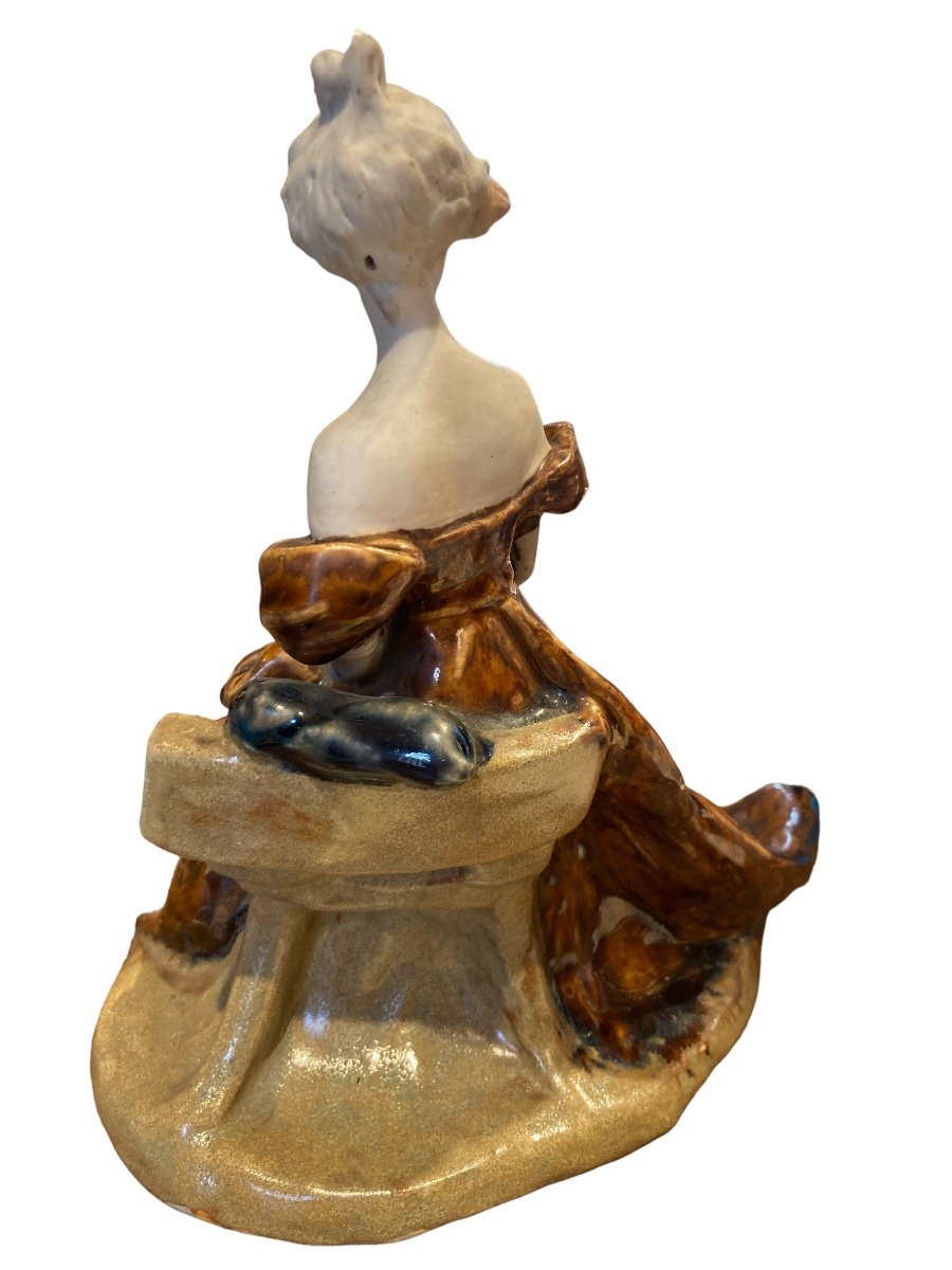 Enamelled Porcelain Statuette Lady With A Rose Early Twentieth-photo-3