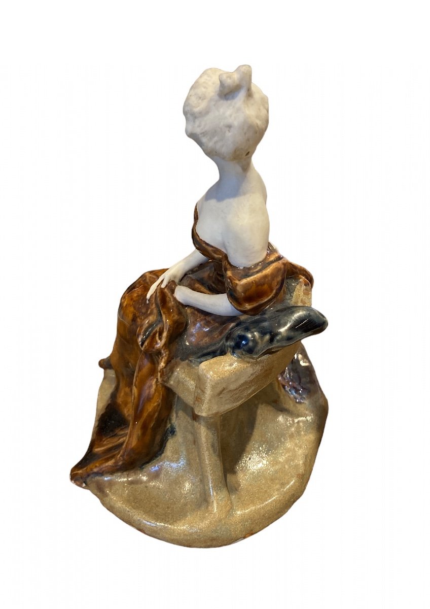 Enamelled Porcelain Statuette Lady With A Rose Early Twentieth-photo-4