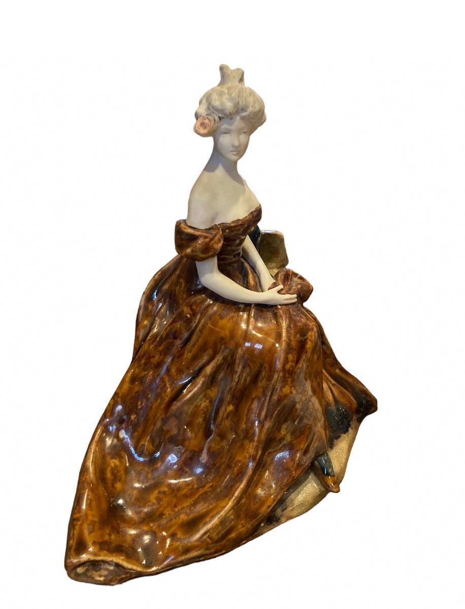 Enamelled Porcelain Statuette Lady With A Rose Early Twentieth