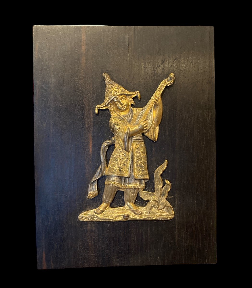 Oriental Figure Bas-relief In Bronze Enhanced With Gold And Silver Late Nineteenth