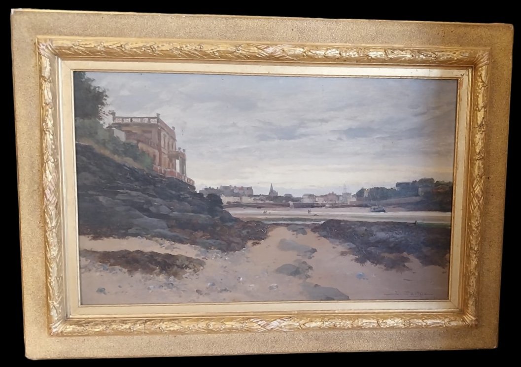 Jules Gustave Bahieu (1847-1916), Huile Sur Toile, Vue D’une Plage De Pornic, 1890 -photo-3