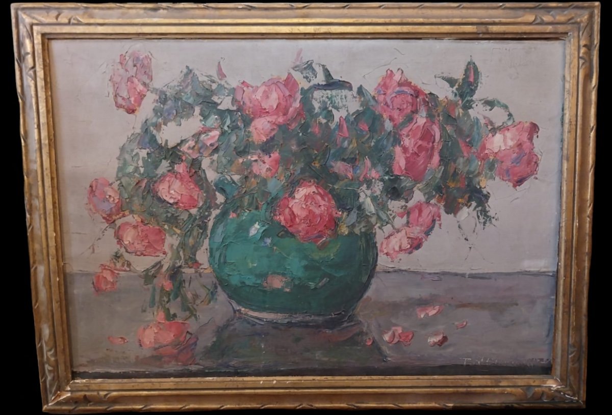 Wlodzimierz Terlikowski (1873-1951), Huile Sur Toile, Nature Morte Au Bouquet De Roses, 1924.-photo-4