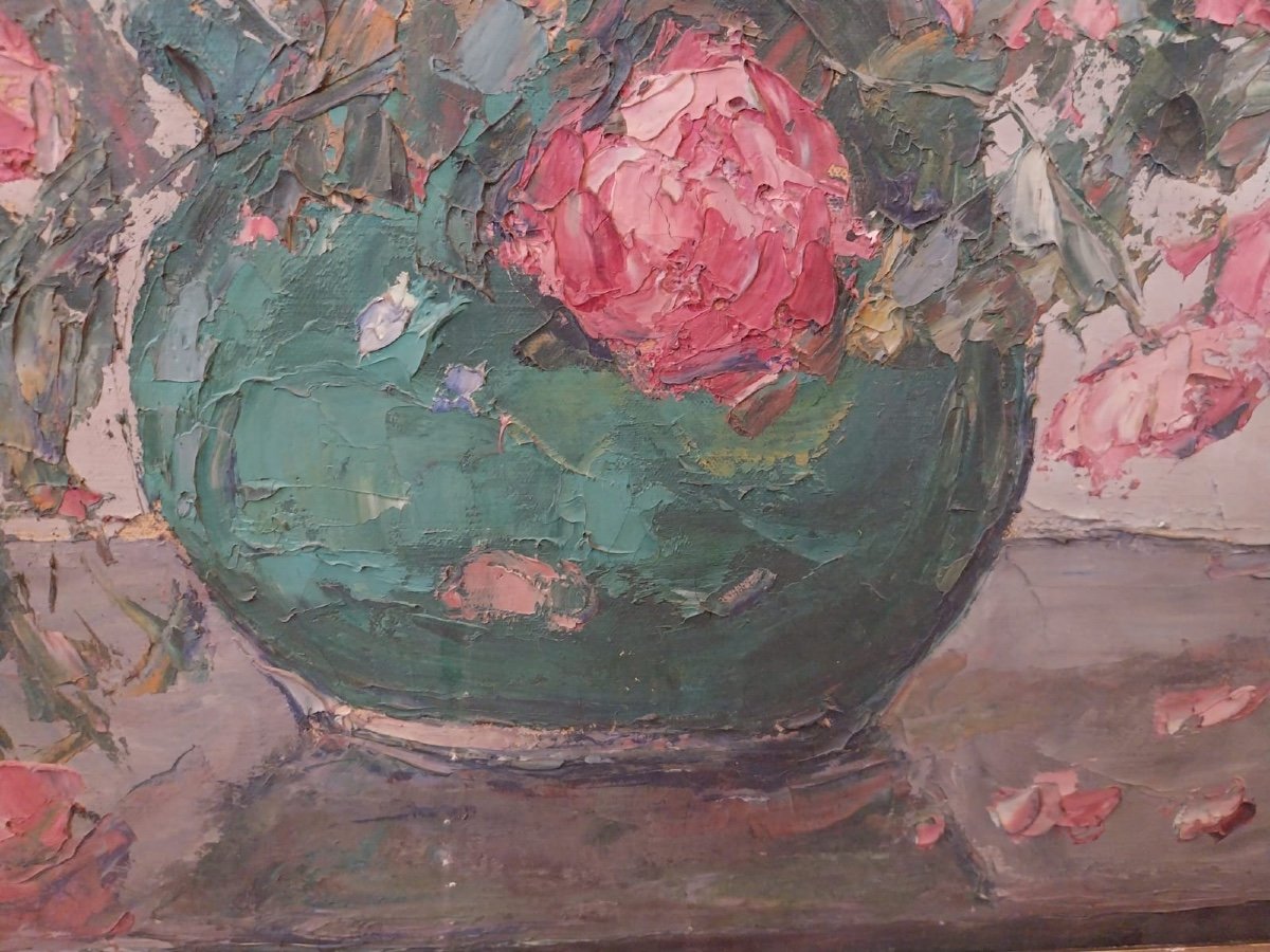 Wlodzimierz Terlikowski (1873-1951), Huile Sur Toile, Nature Morte Au Bouquet De Roses, 1924.-photo-1