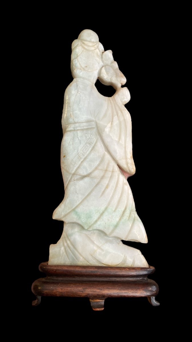 Jade Statuette Of A Young Woman With A Lotus, China, Late Nineteenth.-photo-2