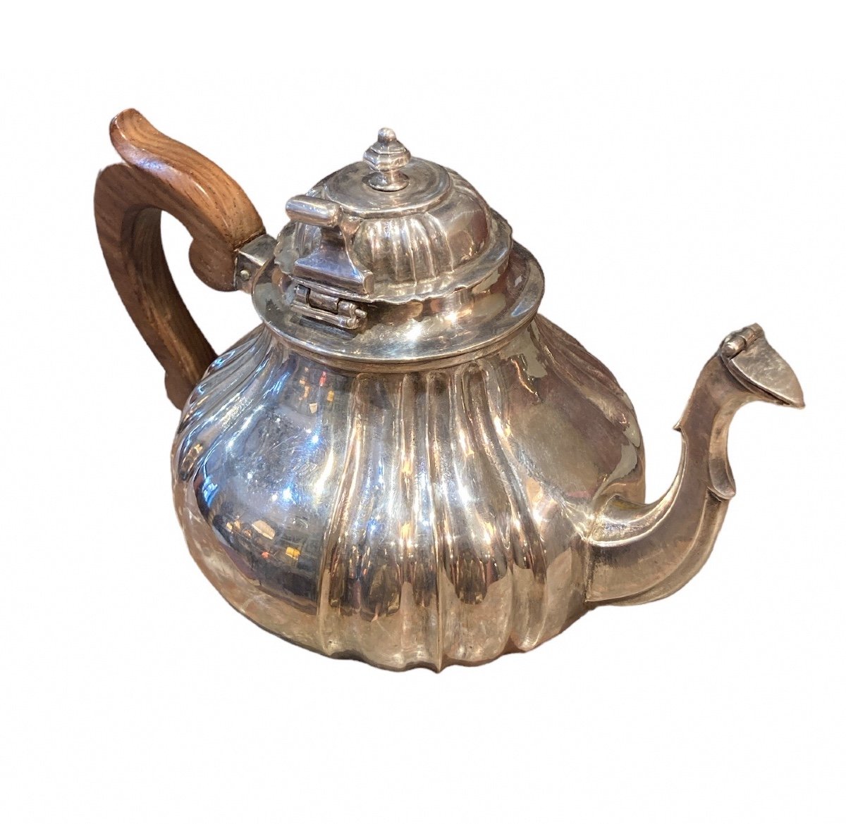 Piriform Teapot In Silver Metal, Germany, Eighteenth-photo-2