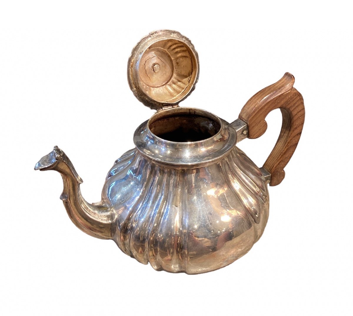 Piriform Teapot In Silver Metal, Germany, Eighteenth-photo-4