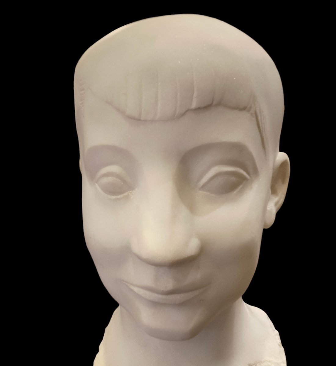 Constantin Andréou, Tête Sculptée En Marbre Blanc, XXe-photo-3