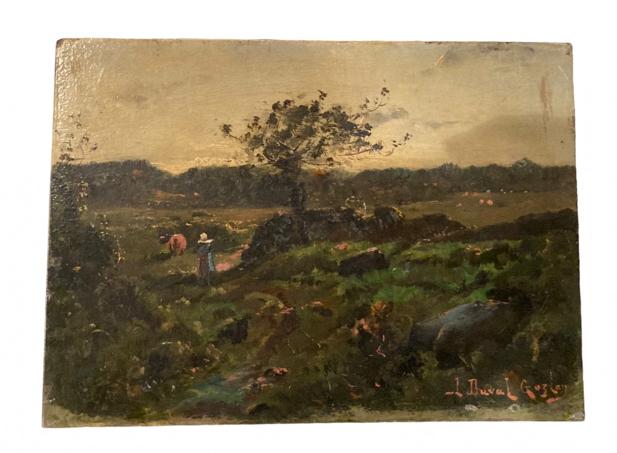 Léon Duval-gozlan, Oil On Panel Country Landscape, 19th Century