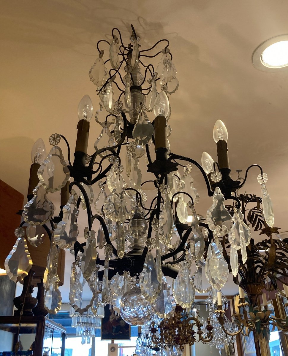 Bronze Chandelier And Crystal Tassels, 19th Century-photo-2
