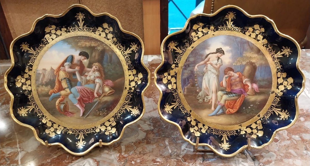 Manufacture De Vienne, Quatre Assiettes En Porcelaine, XIXe-photo-3