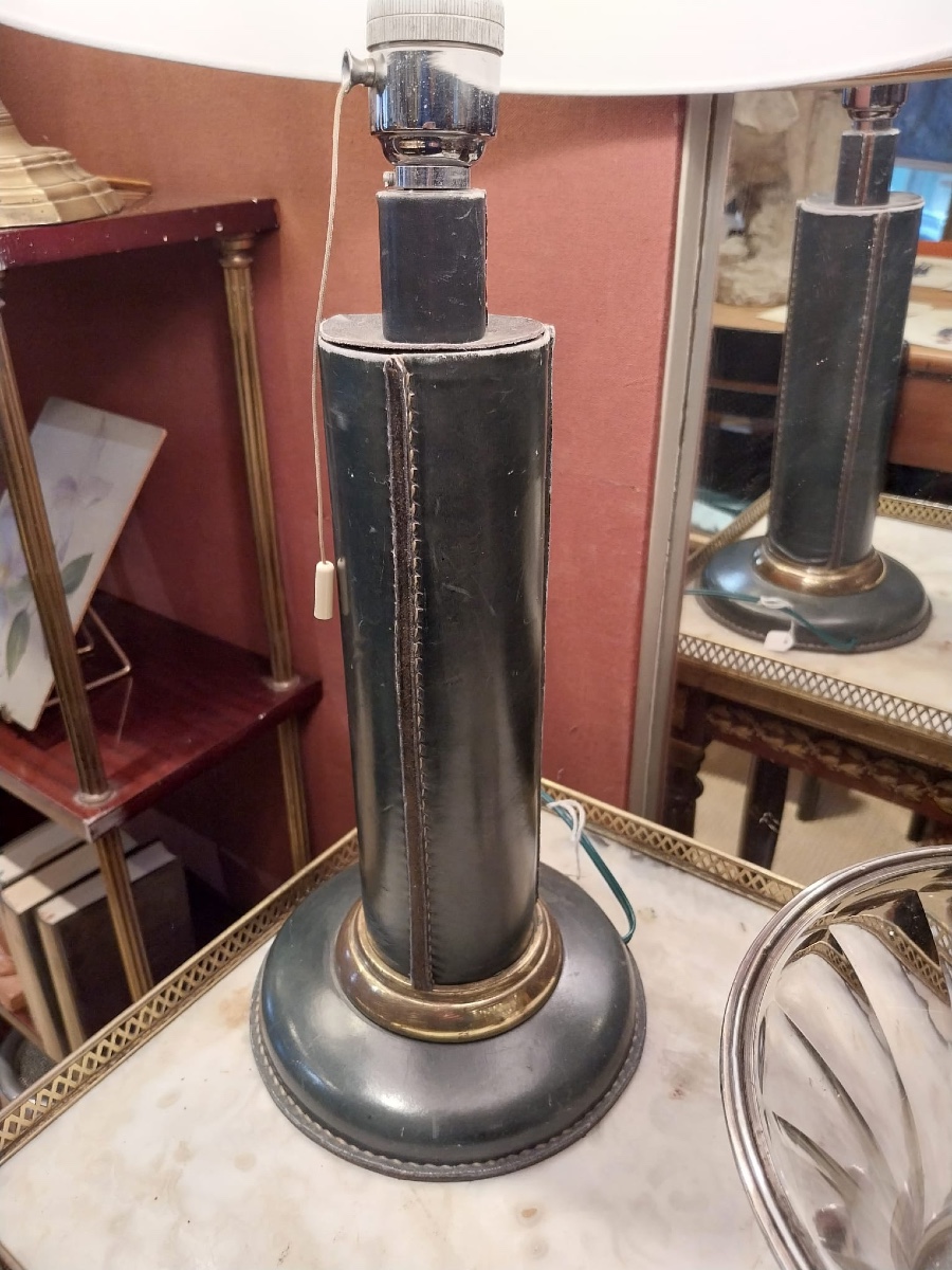 Lampe Pied En Cuir Surpiqué, 20th Century-photo-4