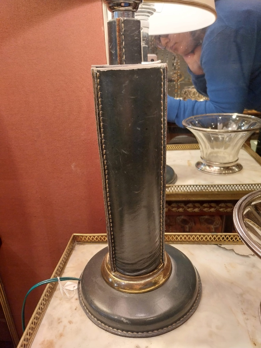 Lampe Pied En Cuir Surpiqué, 20th Century-photo-4