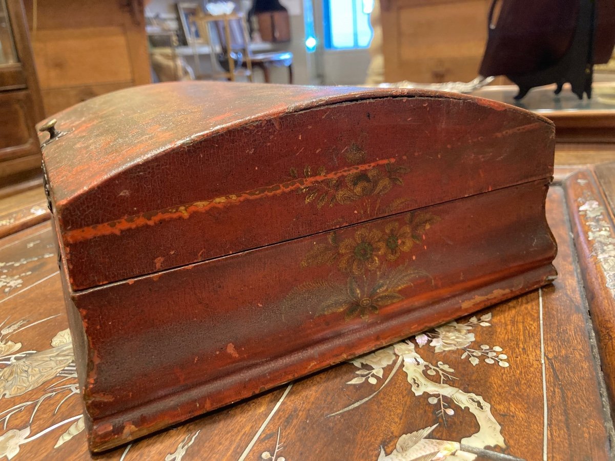 Painted Wooden Wig Box, 18th Century-photo-5