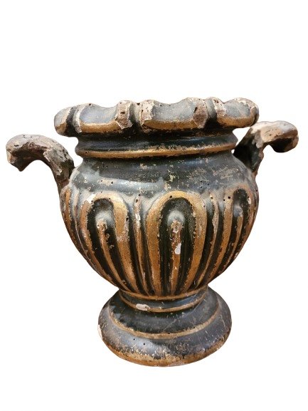 Paire De Vases En Bois Sculpté d'époque XVIIème Siècle-photo-3