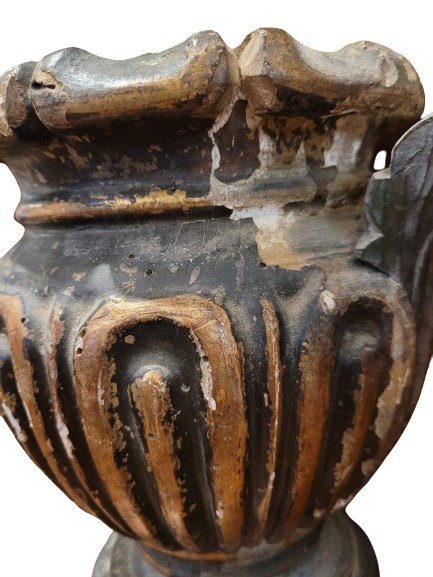 Paire De Vases En Bois Sculpté d'époque XVIIème Siècle-photo-2