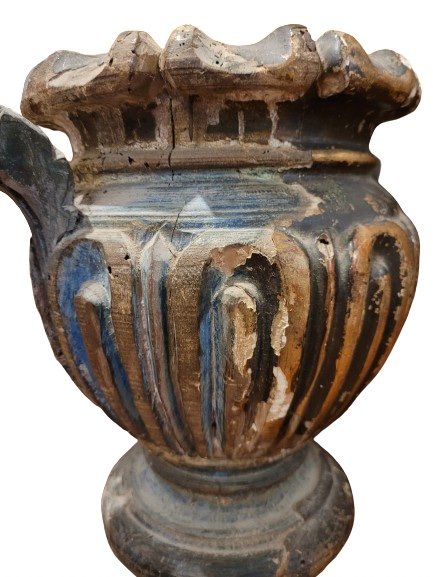 Paire De Vases En Bois Sculpté d'époque XVIIème Siècle-photo-3