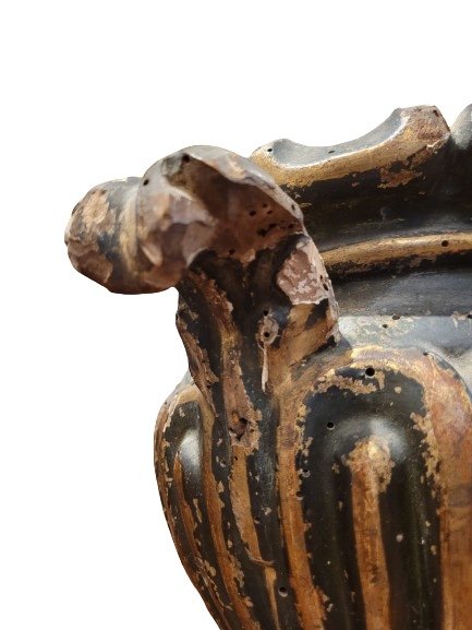 Paire De Vases En Bois Sculpté d'époque XVIIème Siècle-photo-4