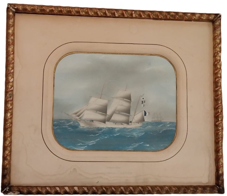 Intrepid Corsica, Shipowner Mr Dauger, Navy, Watercolor, 19th-photo-3