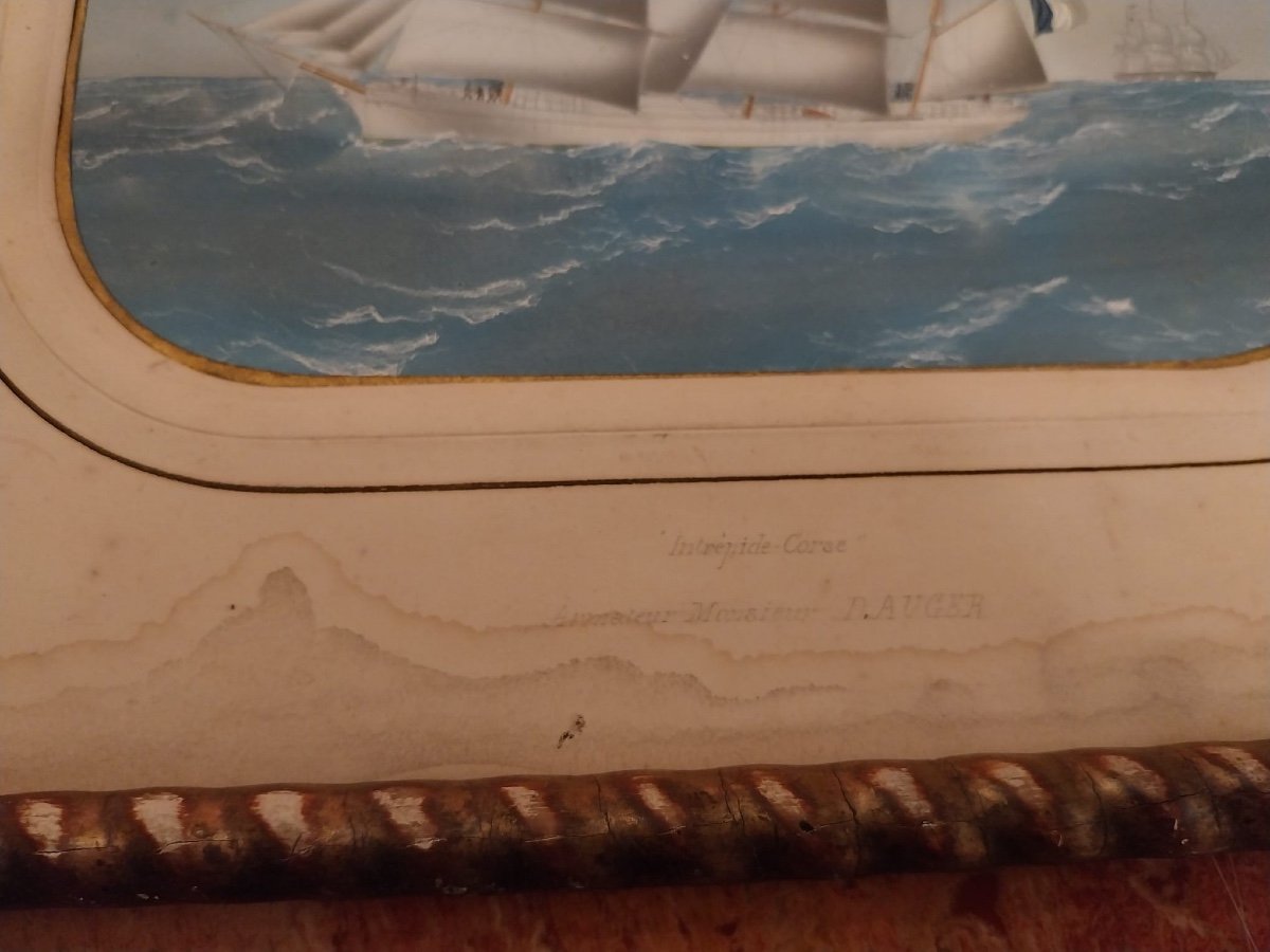 Intrepid Corsica, Shipowner Mr Dauger, Navy, Watercolor, 19th-photo-1