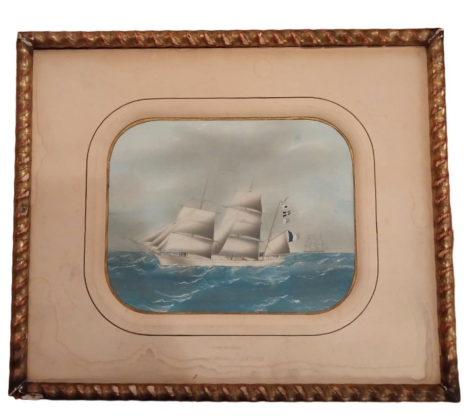 Intrepid Corsica, Shipowner Mr Dauger, Navy, Watercolor, 19th-photo-2