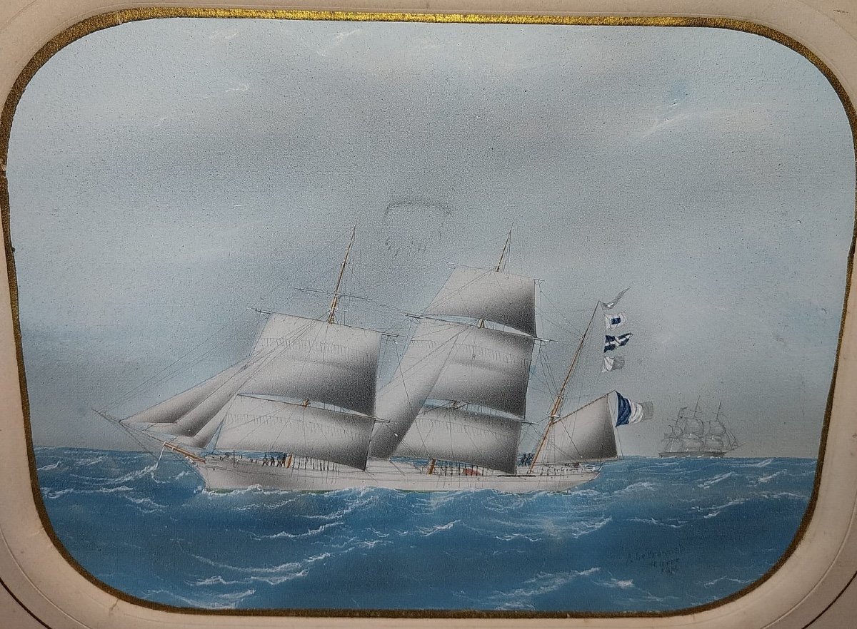 Intrepid Corsica, Shipowner Mr Dauger, Navy, Watercolor, 19th-photo-5