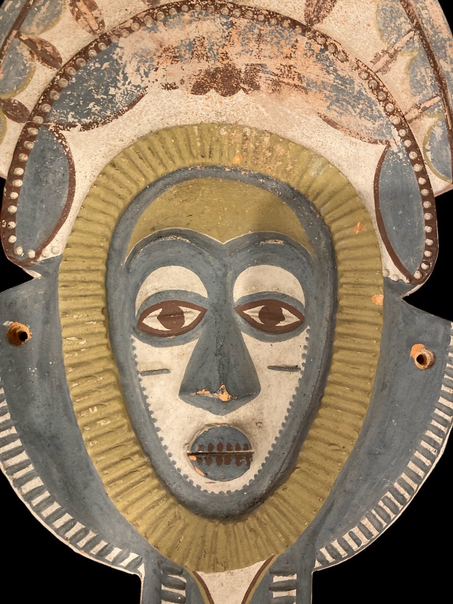 African Mask In Painted Terracotta, 20th Century-photo-2