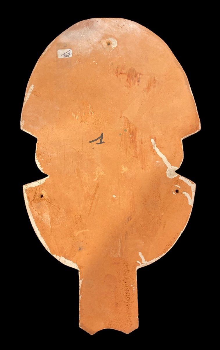 African Mask In Painted Terracotta, 20th Century-photo-3