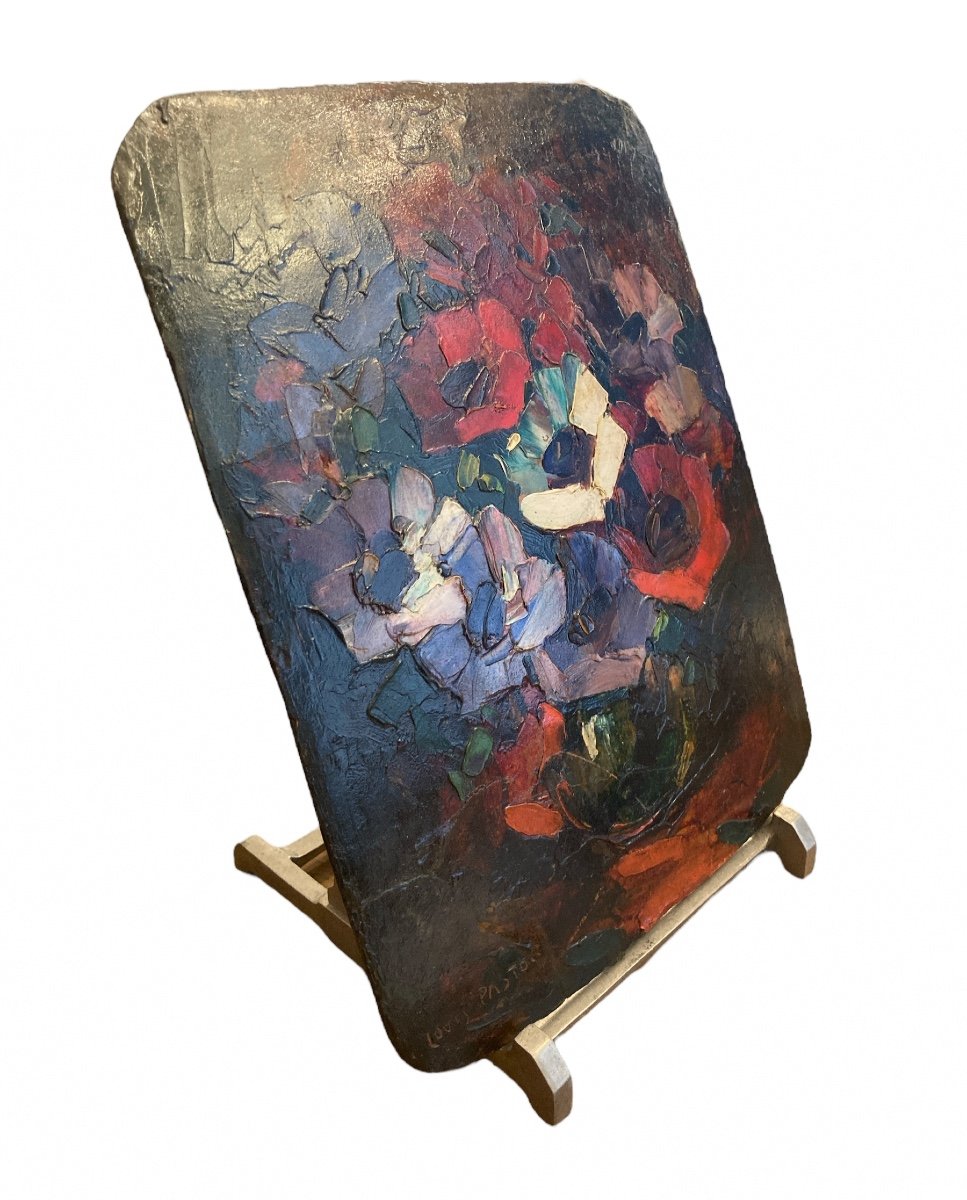 Louis Pastor, Oil On Cardboard Bouquet Of Flowers, 20th Century-photo-3