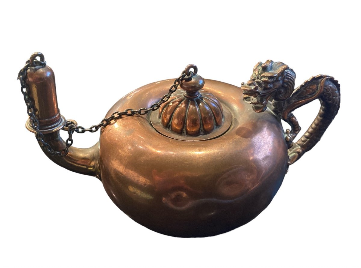 Copper Cigar Lighter In The Shape Of A Miniature Teapot, Gorham & Co, 19th Century-photo-2