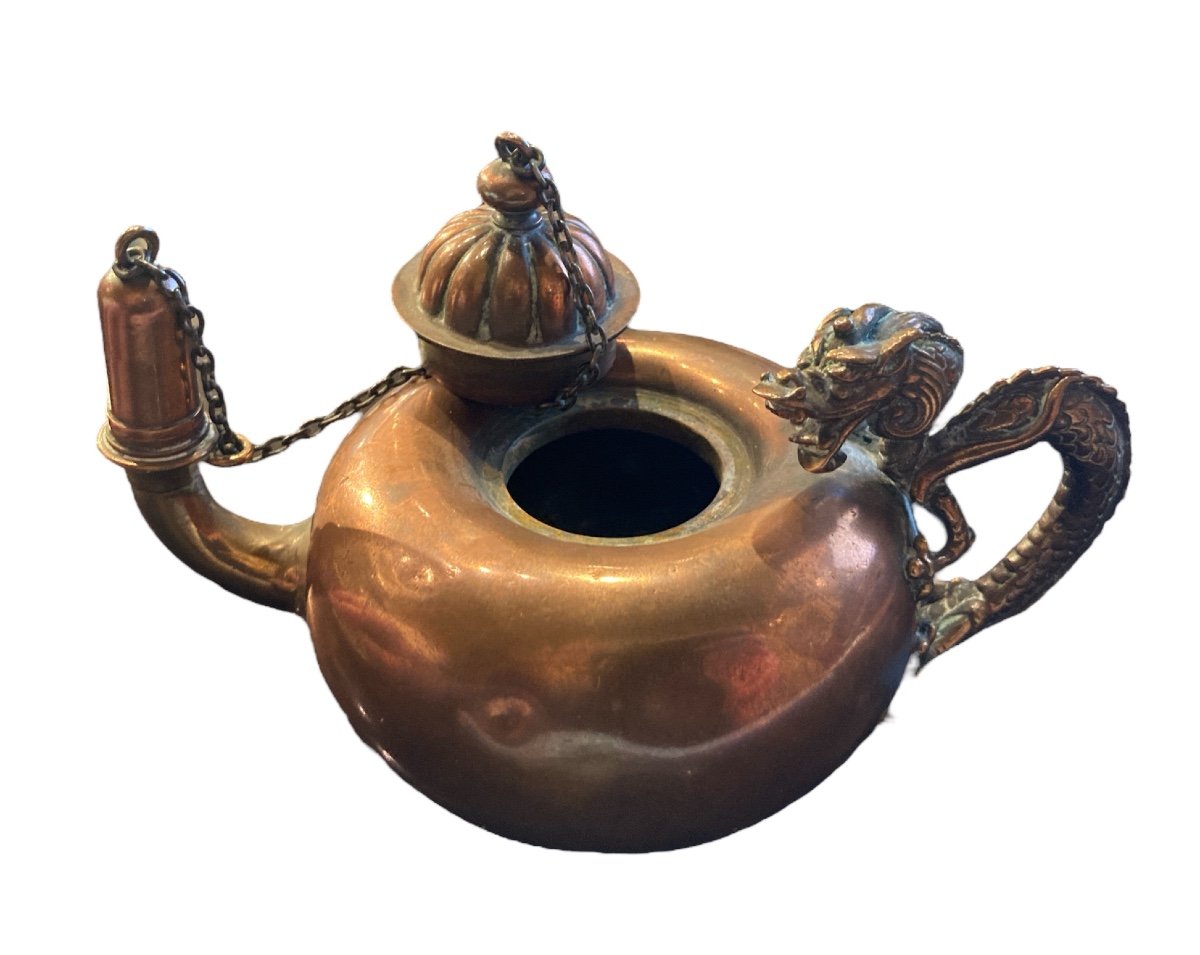 Copper Cigar Lighter In The Shape Of A Miniature Teapot, Gorham & Co, 19th Century-photo-3