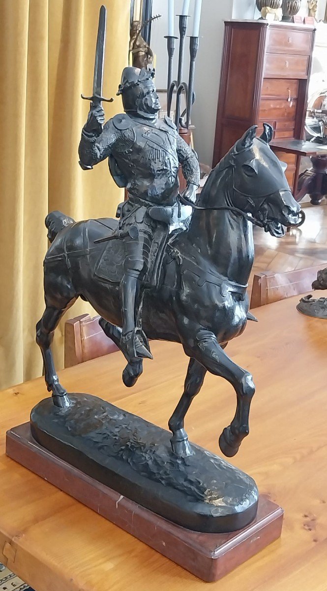 E. Frémiet (1824-1910) - F. Barbedienne (1810-1892), Bronze De Bertrand Du Guesclin, XIXe.-photo-1